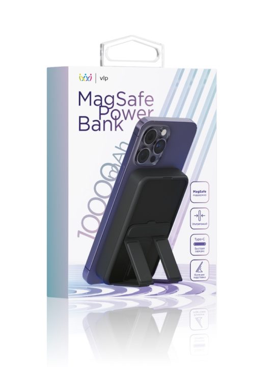 На фото изображено Аккумулятор внешний VLP Magsafe PowerBank 10000 mAh, черный