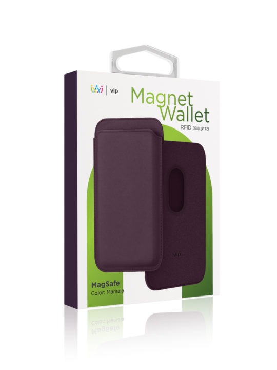 На фото изображено Картхолдер VLP из экокожи с MagSafe, марсала