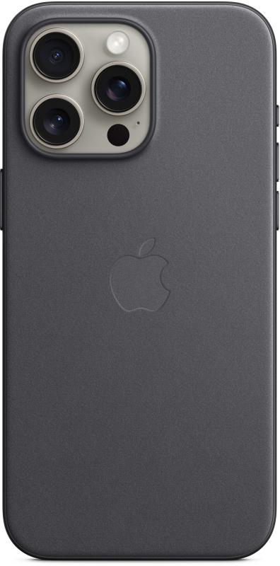 На фото изображено Чехол Apple MagSafe FineWoven для iPhone 15 Pro Max, Чёрный