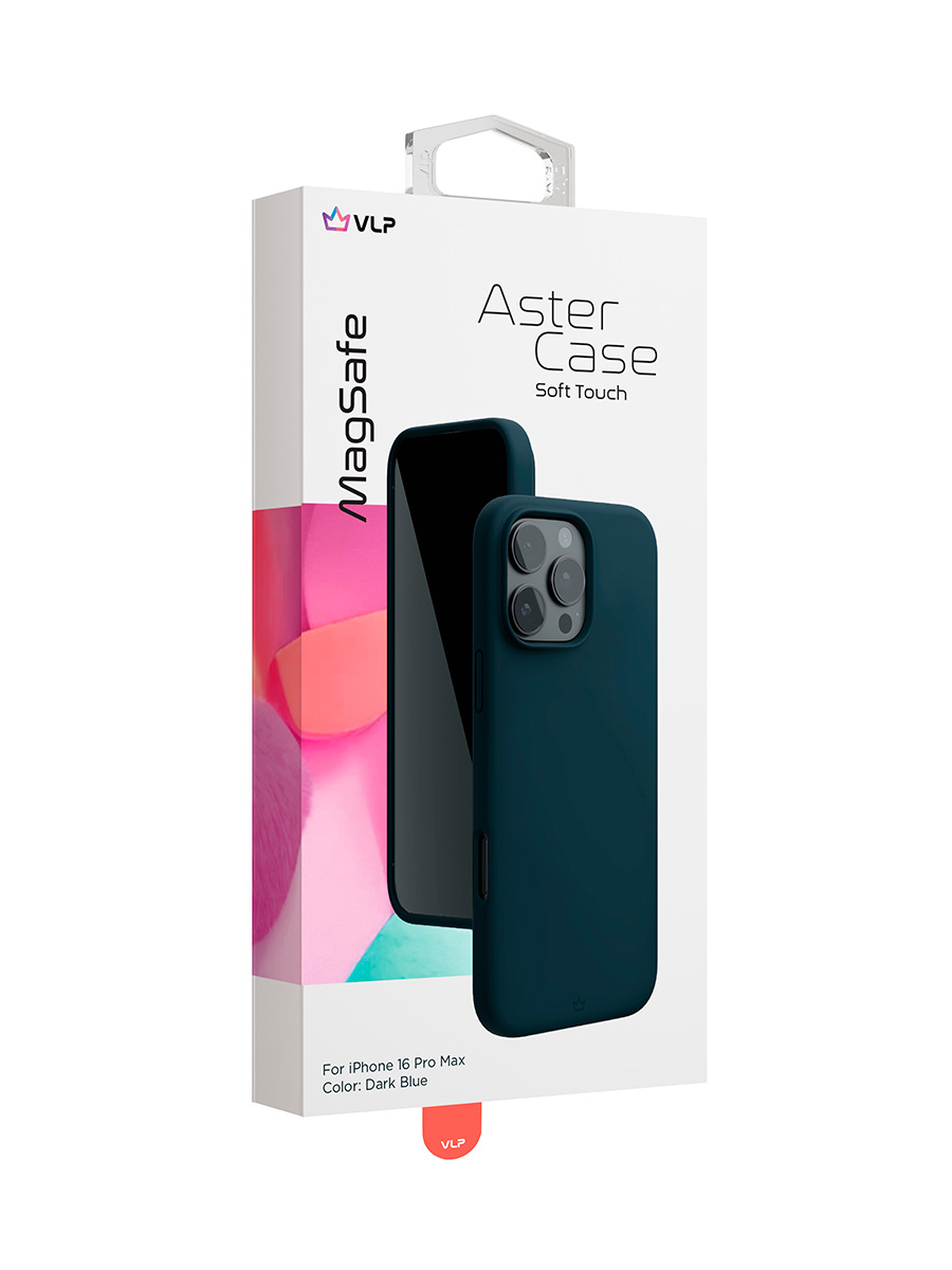 На фото изображено Чехол защитный VLP Aster Case с MagSafe для iPhone 16 Pro Max, темно-синий