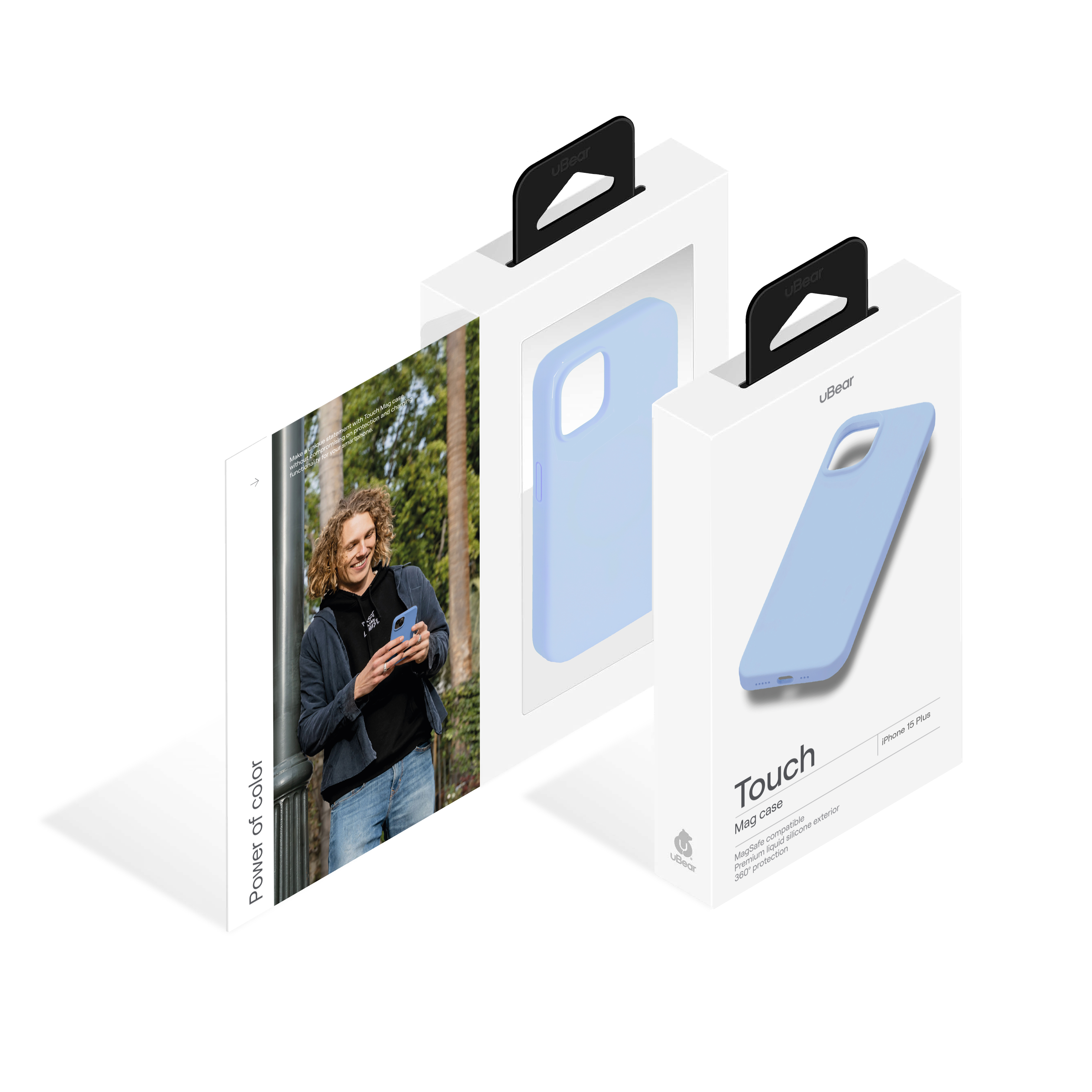 На фото изображено Чехол защитный uBear Touch Mag Case для iPhone 15 Plus, голубой
