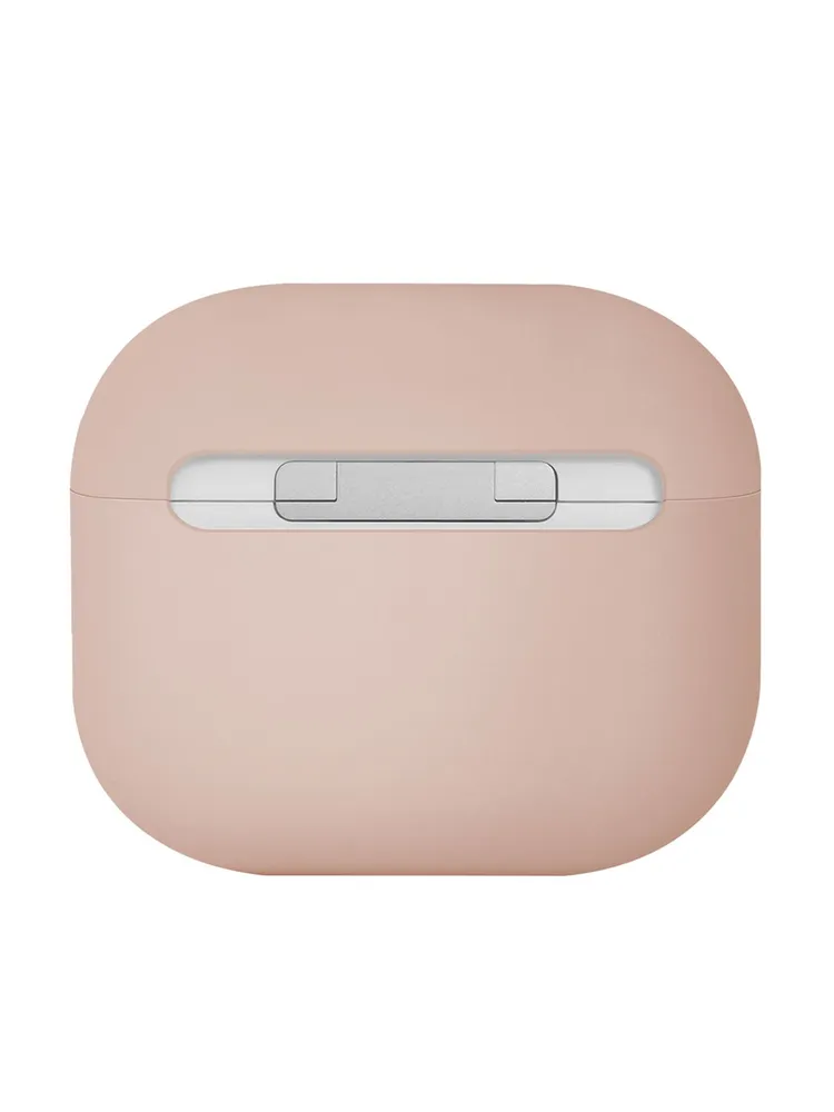 На фото изображено Защитный чехол Uniq Lino Silicone Case для Airpods 4, розовый