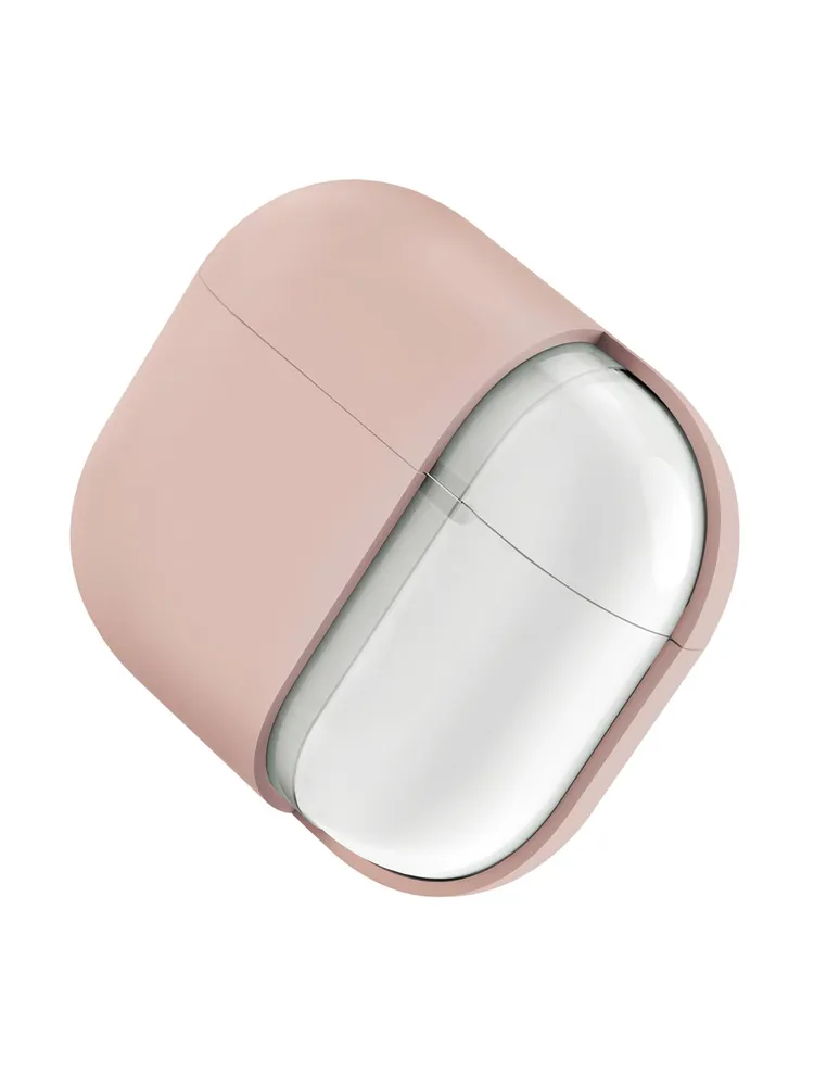 На фото изображено Защитный чехол Uniq Lino Silicone Case для Airpods 4, розовый