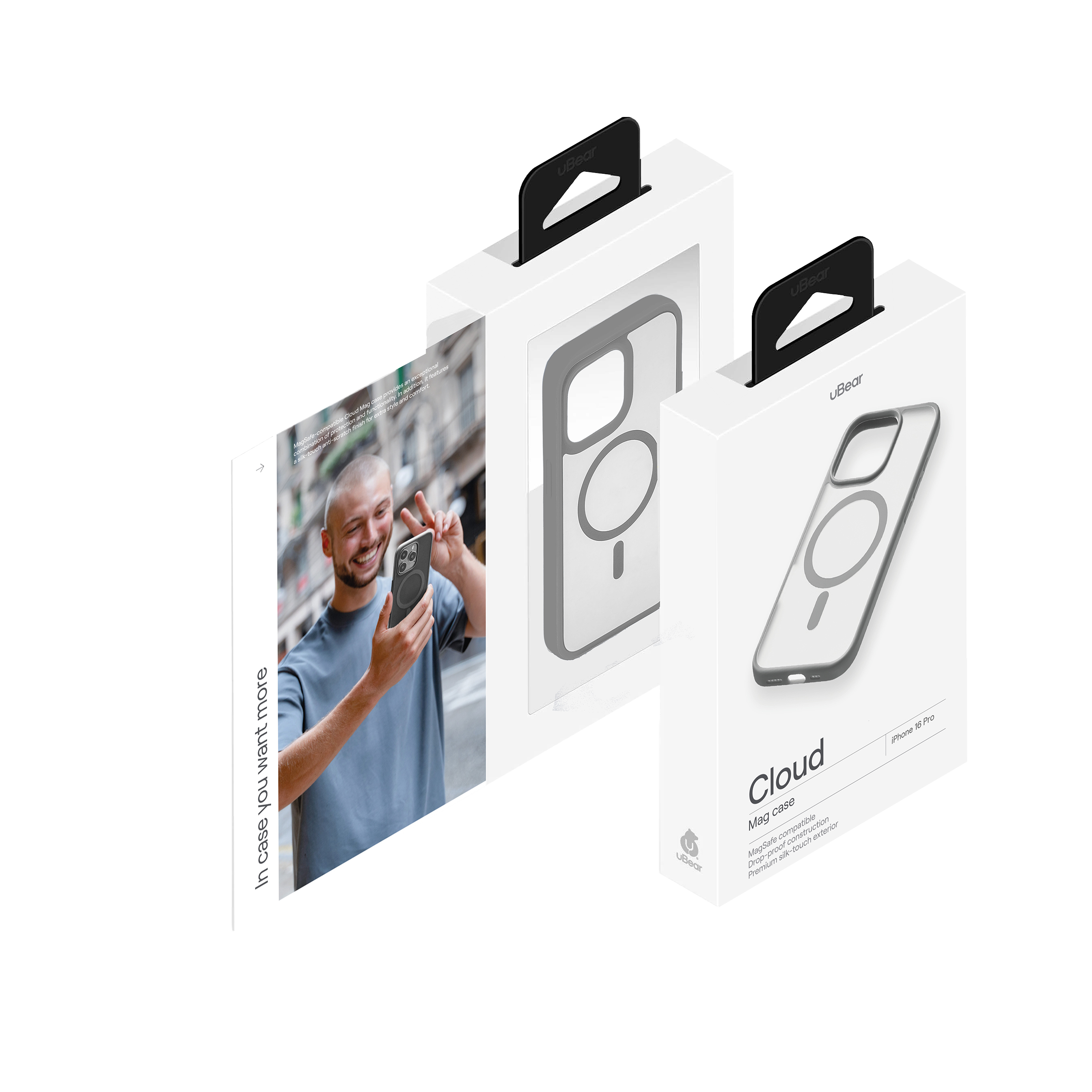 На фото изображено Чехол защитный uBear Cloud Mag Case для iPhone 16 Pro, серый