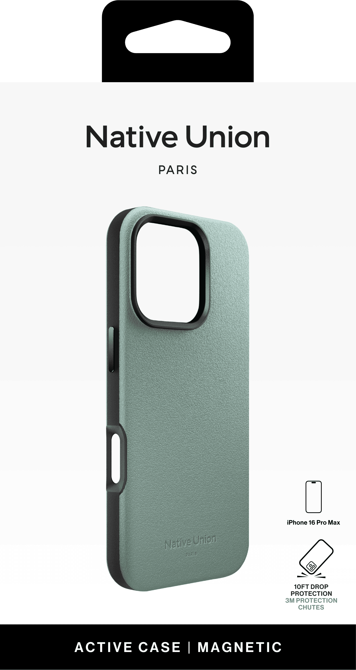На фото изображено Чехол Native Union Active Case MagSafe для iPhone 16 Pro Max, зелёный сланец