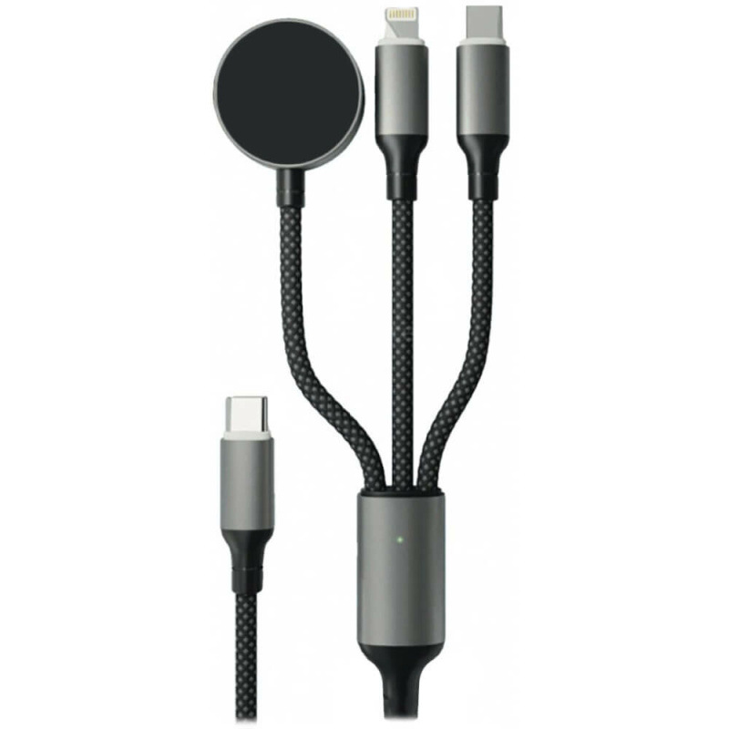 Фото Дата-кабель VLP Dragon Cable 3 в1 USB-С/USB-C+Lightning+Watch, 1.2м, серый космос На фото изображено Дата-кабель VLP Dragon Cable 3 в1 USB-С/USB-C+Lightning+Watch, 1.2м, серый космос