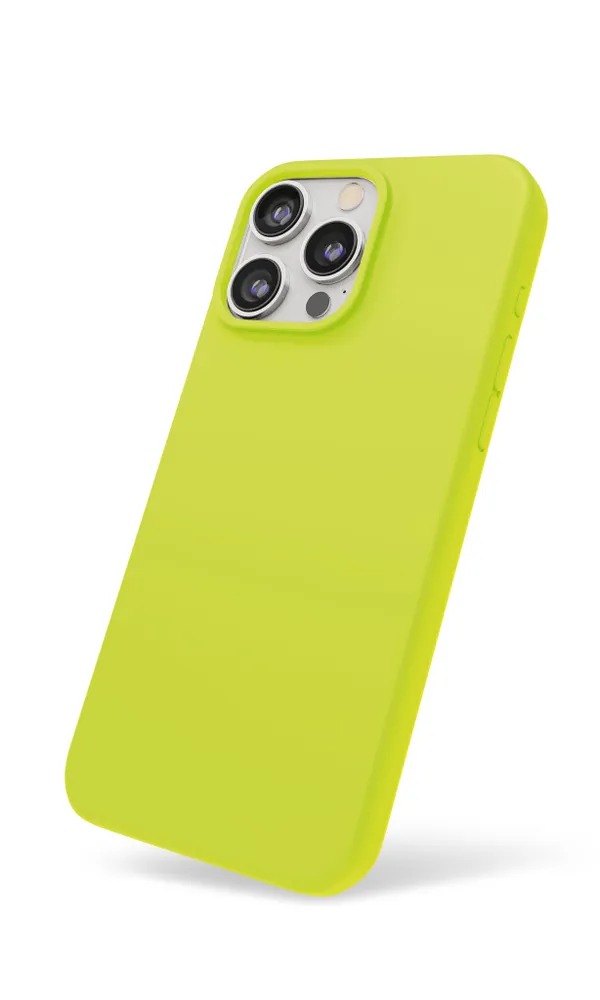 На фото изображено Чехол защитный VLP Aster Case с MagSafe для iPhone 15 Pro Max, неоновый зеленый