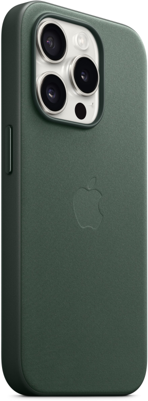 На фото изображено Чехол Apple MagSafe FineWoven для iPhone 15 Pro, Зелёный