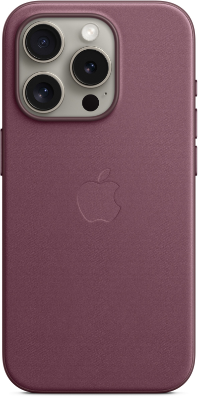 На фото изображено Чехол Apple MagSafe FineWoven для iPhone 15 Pro, «Шелковица»