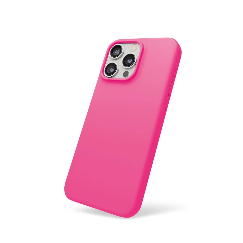 На фото изображено Чехол защитный VLP Aster Case с MagSafe для iPhone 15 Pro Max, неоновый розовый