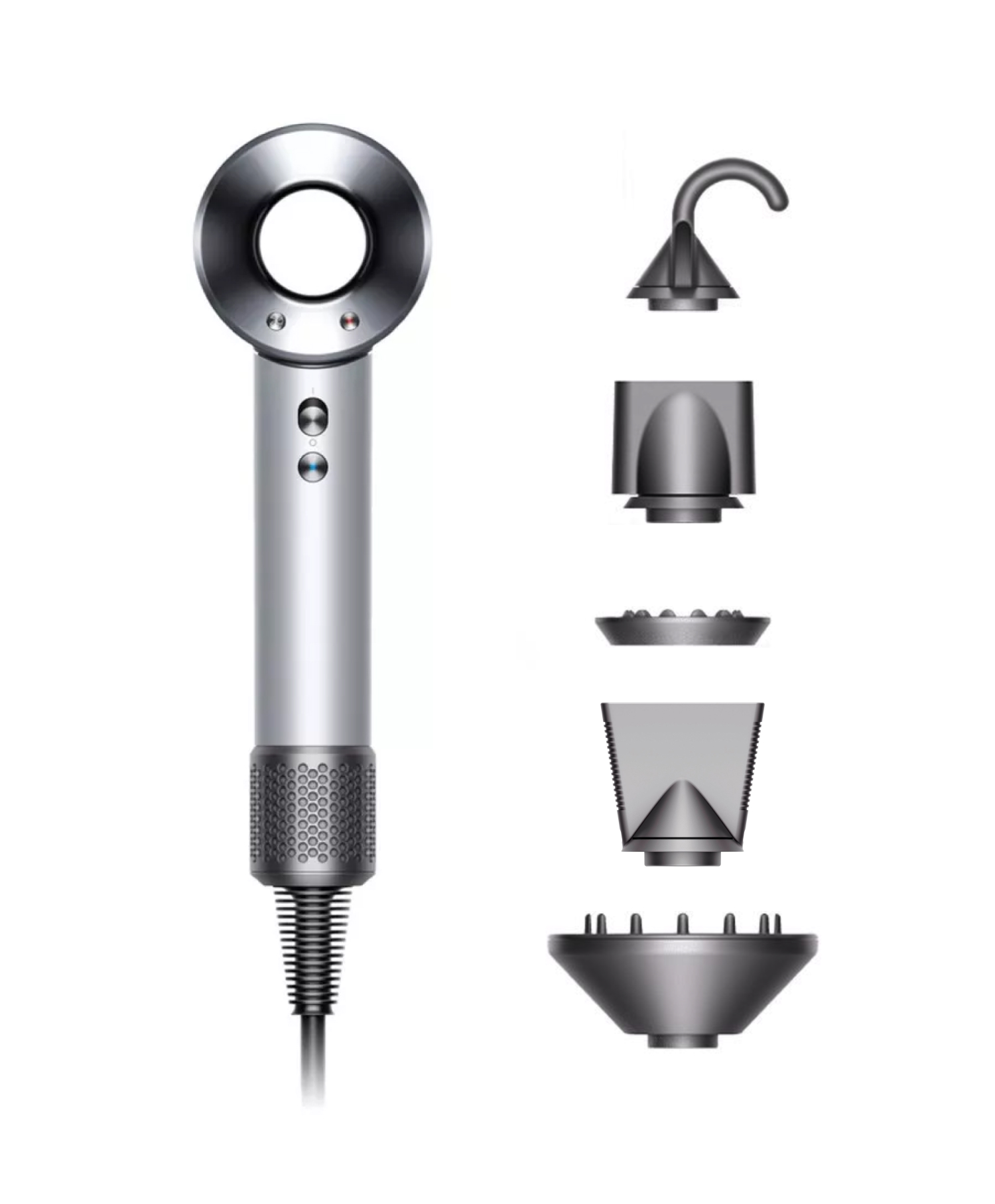 На фото изображено Фен Dyson Supersonic HD12, Nickel/Silver