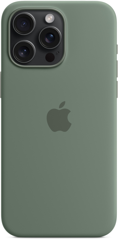 На фото изображено Чехол Apple MagSafe для iPhone 15 Pro Max, силикон, «Сосновый лес»