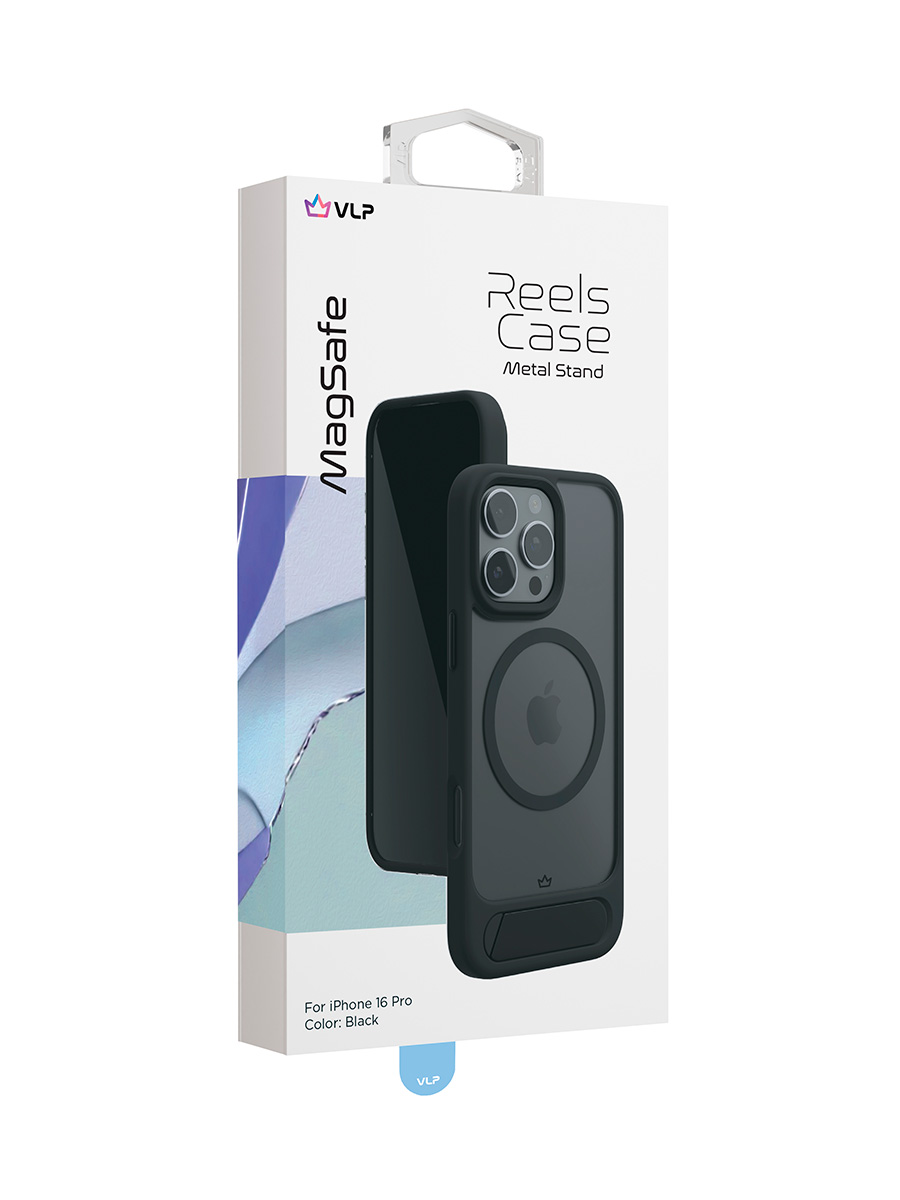 На фото изображено Чехол защитный VLP Reels Case с MagSafe для iPhone 16 Pro, черный