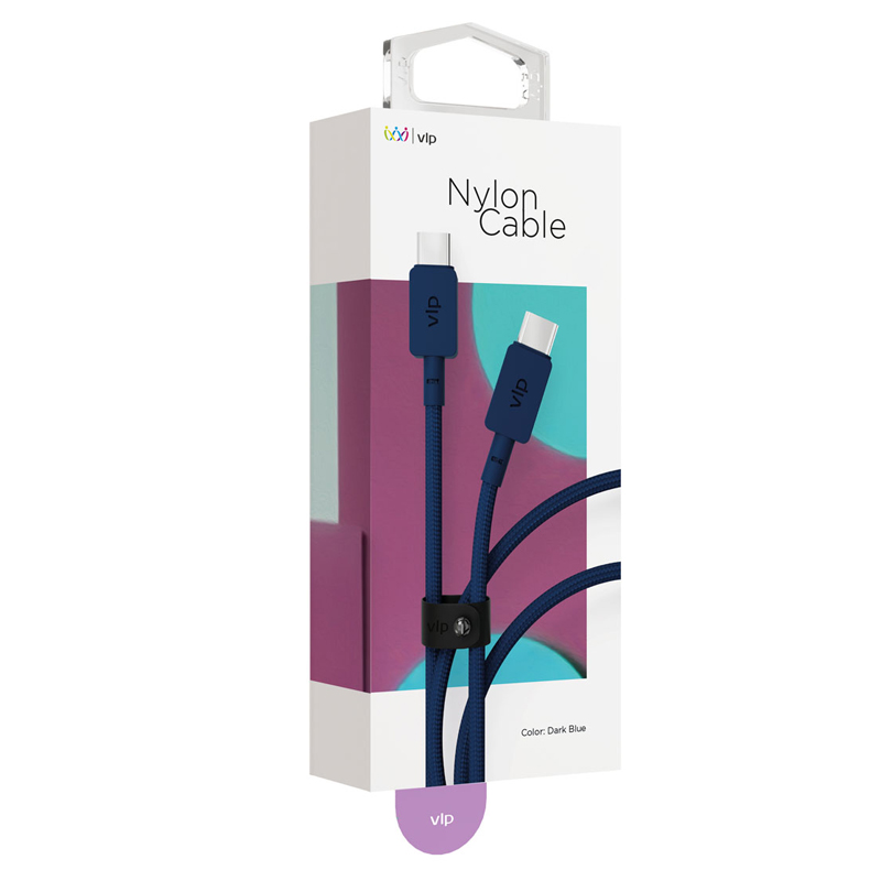 На фото изображено Кабель VLP Nylon Cable USB/C-USB/C, 100 Вт, 1.2м, темно-синий