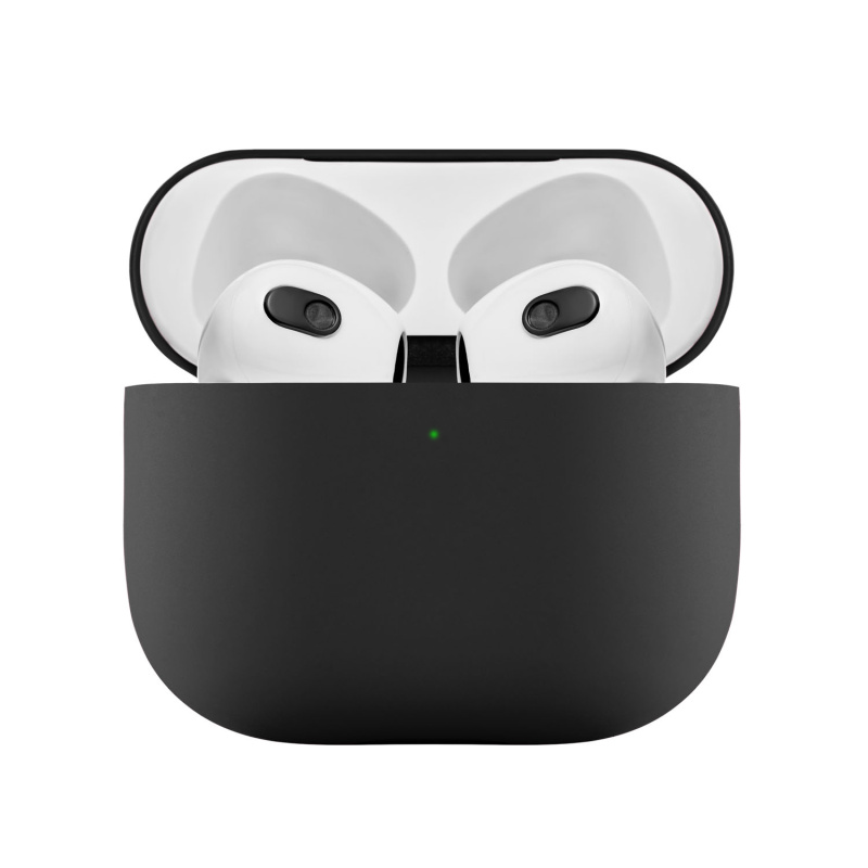 На фото изображено Ультратонкий силиконовый чехол Touch Case для AirPods 3, чёрный