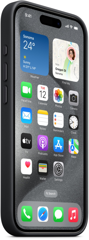 На фото изображено Чехол Apple MagSafe FineWoven для iPhone 15 Pro, Чёрный