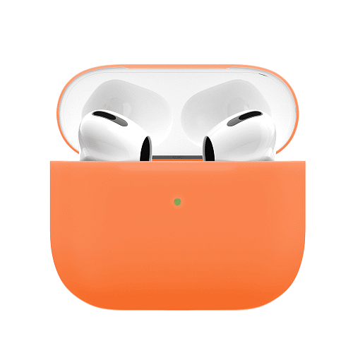 На фото изображено Чехол силиконовый VLP Soft Touch для AirPods 3, оранжевый