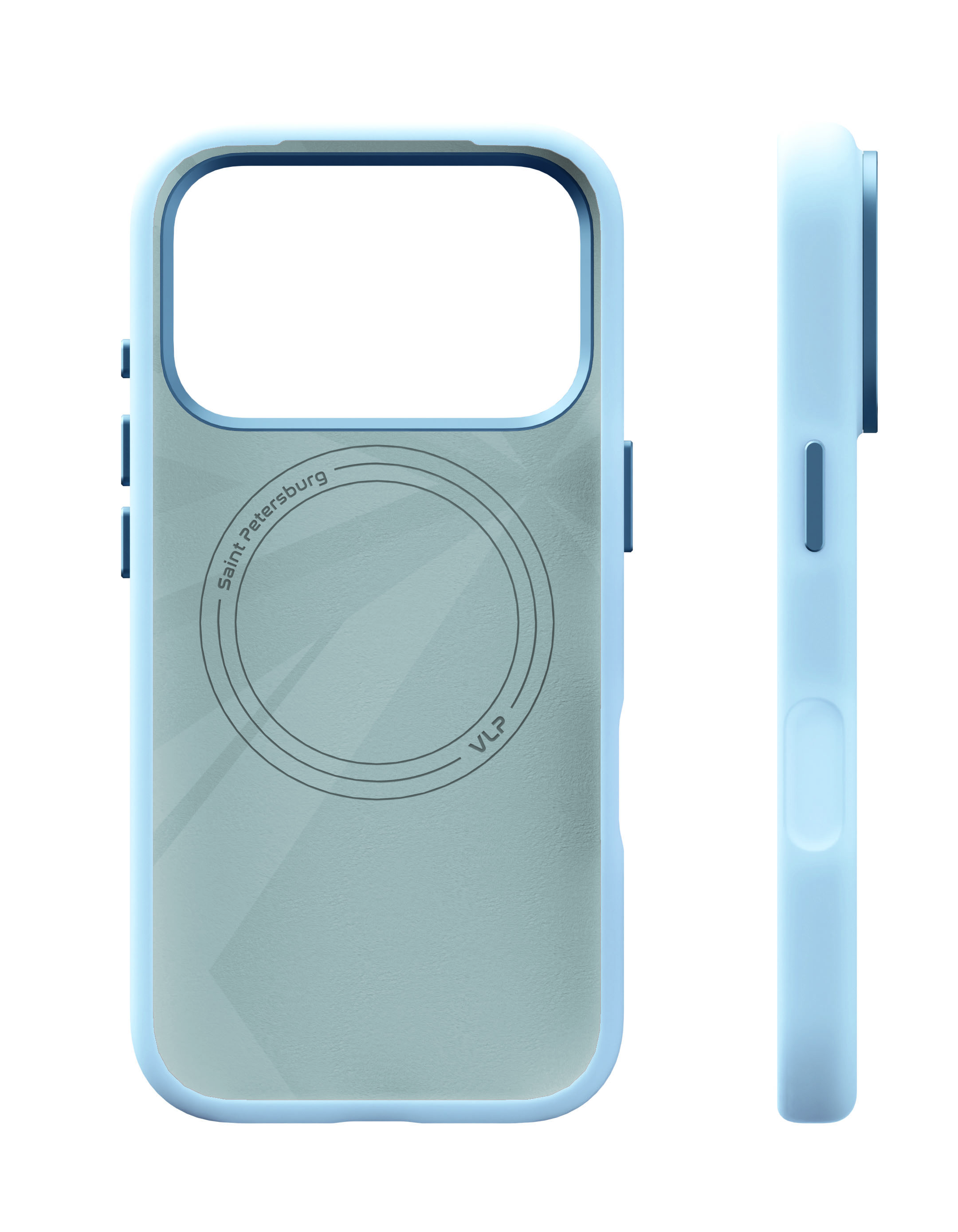 На фото изображено Чехол защитный VLP Aster Pro Case с MagSafe для iPhone 17 Pro, голубой