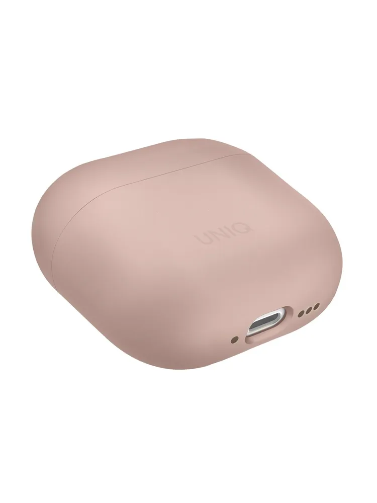 На фото изображено Защитный чехол Uniq Lino Silicone Case для Airpods 4, розовый