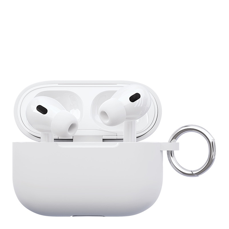 На фото изображено Чехол силиконовый VLP Soft Touch, с кольцом, для AirPods Pro 2, белый