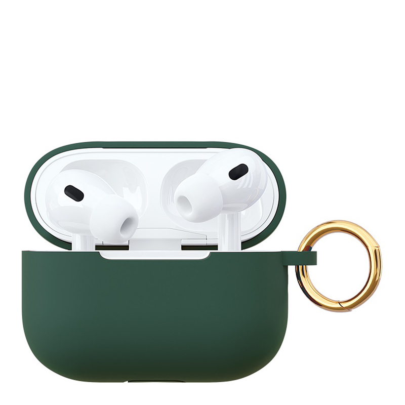 Фото Чехол силиконовый VLP Soft Touch, с кольцом, для AirPods Pro 2, темно-зеленый На фото изображено Чехол силиконовый VLP Soft Touch, с кольцом, для AirPods Pro 2, темно-зеленый