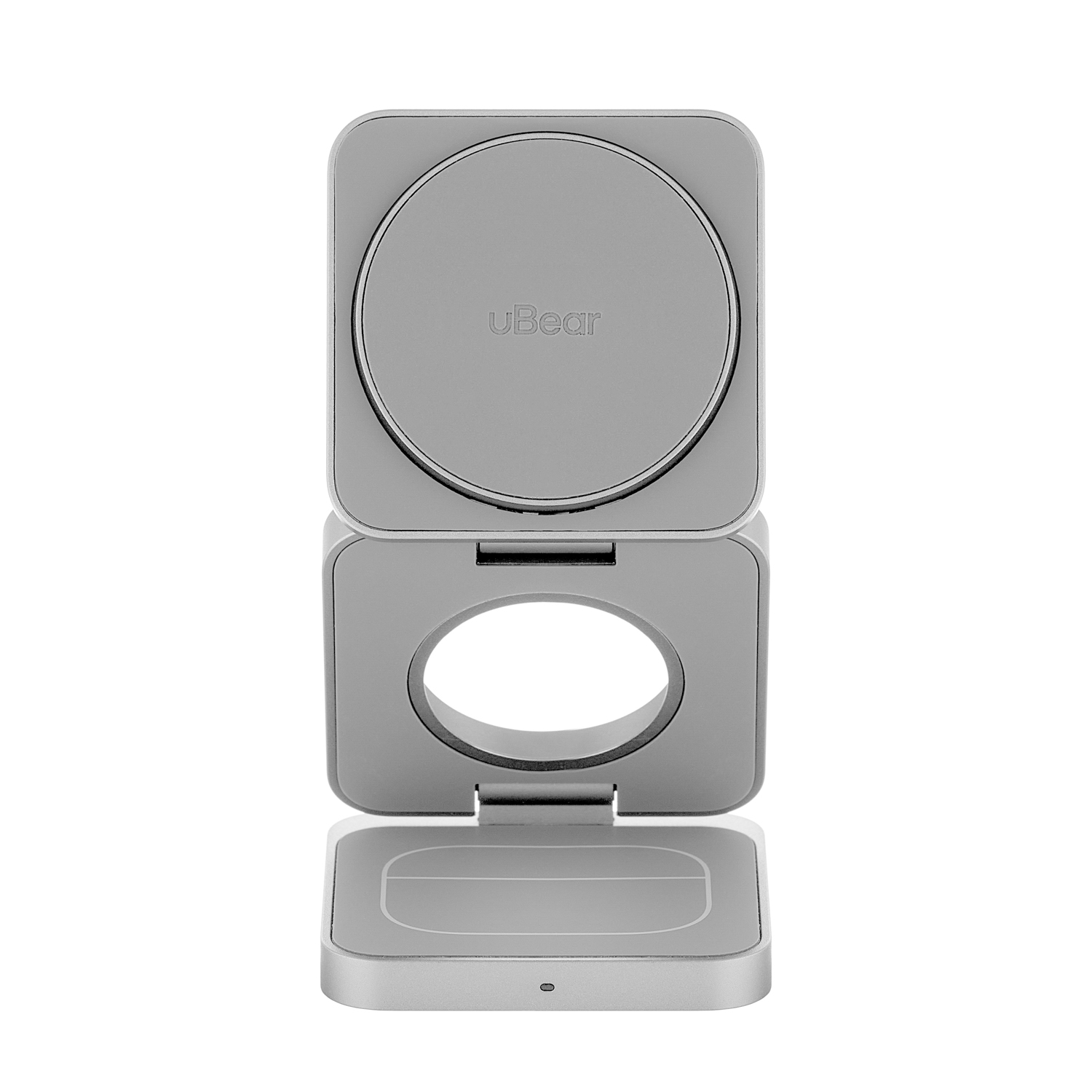 На фото изображено Беспроводное зарядное устройство uBear Balance с поддержкой MagSafe, серебристый