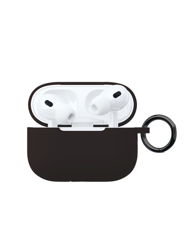 На фото изображено Чехол силиконовый VLP Soft Touch, с кольцом, для AirPods Pro 2, черный