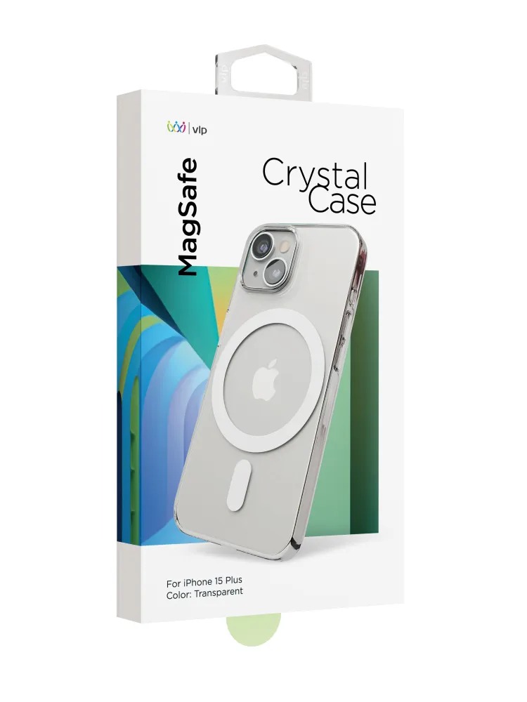 На фото изображено Чехол защитный VLP Crystal case с MagSafe для iPhone 14 Plus, прозрачный