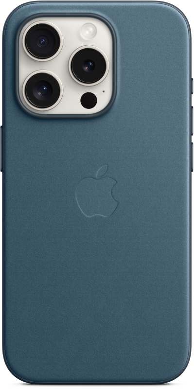 На фото изображено Чехол Apple MagSafe FineWoven для iPhone 15 Pro, «Тихоокеанский синий»