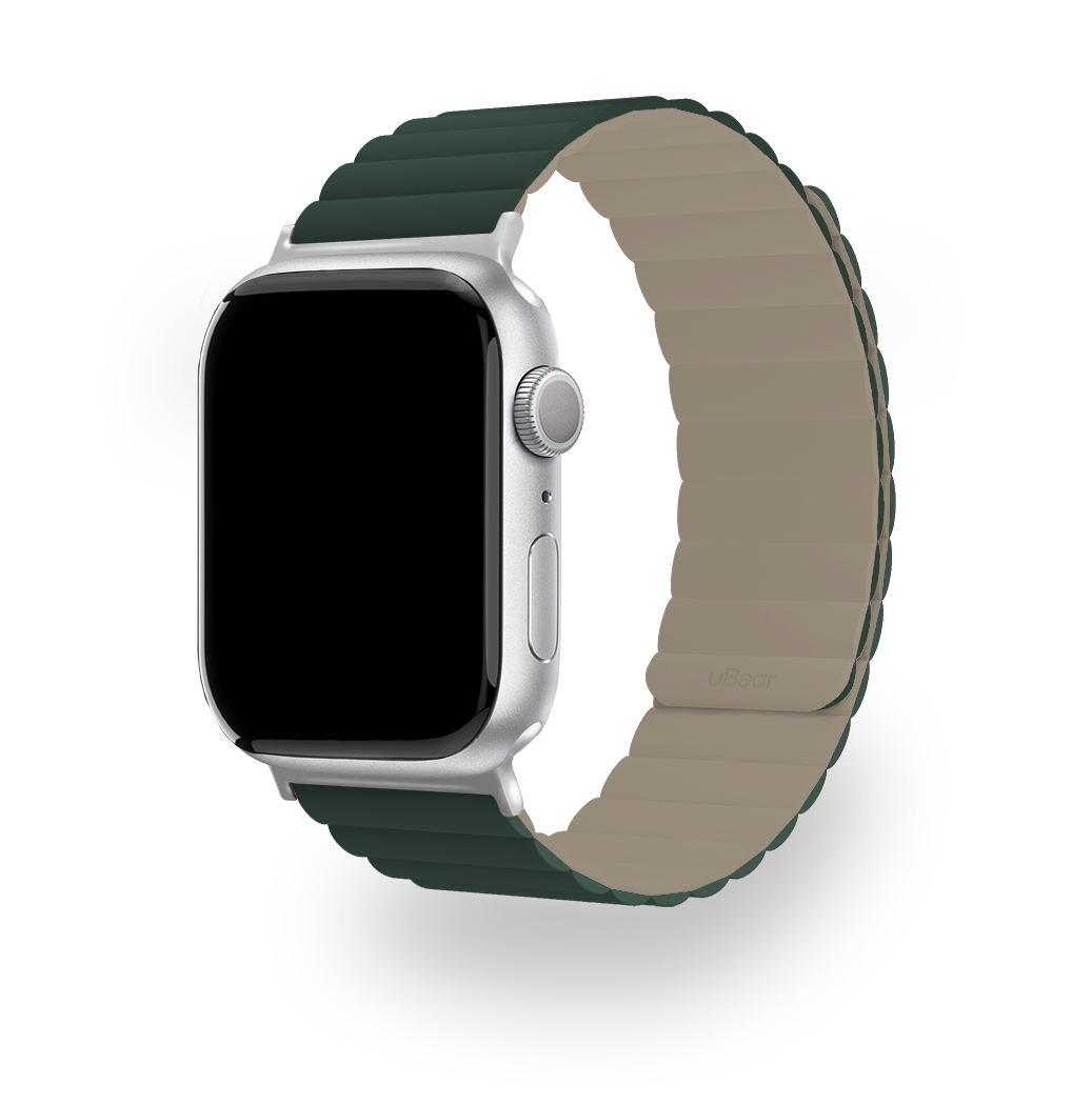 На фото изображено Ремешок uBear Mode для Apple Watch S/M (38, 40, 41 мм), зелёный/серый