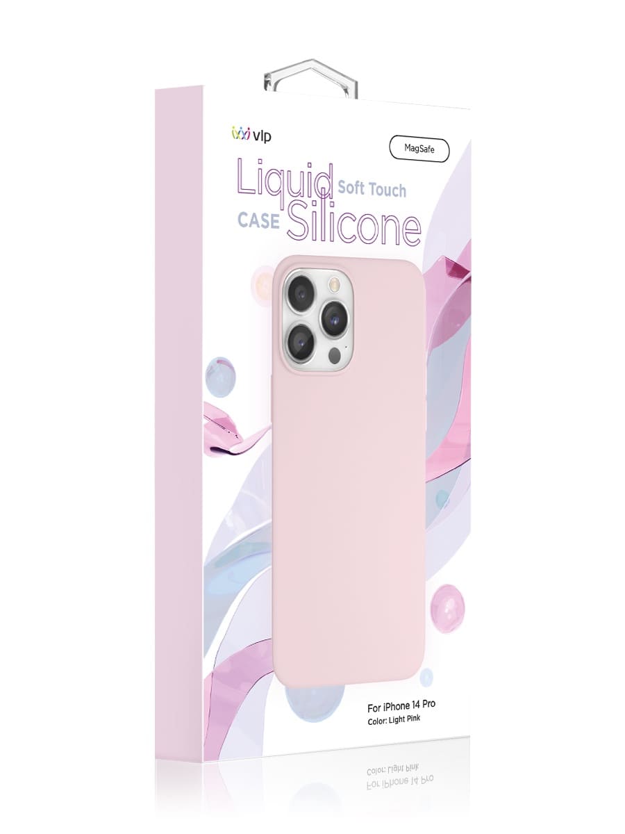 На фото изображено Чехол защитный VLP Silicone case с MagSafe для iPhone 14 Pro, светло-розовый