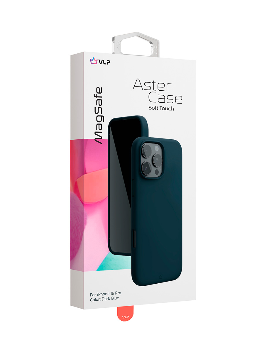 На фото изображено Чехол защитный VLP Aster Case с MagSafe для iPhone 16 Pro, темно-синий