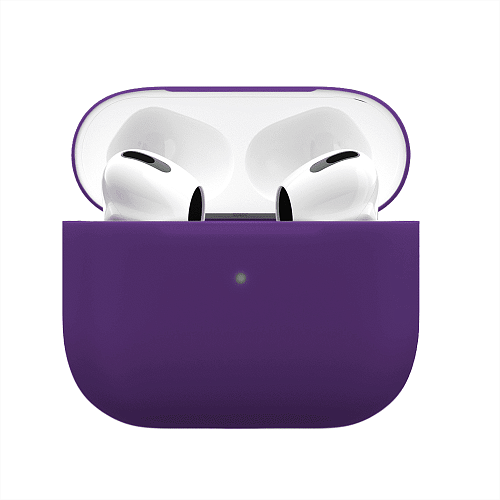 На фото изображено Чехол силиконовый VLP Soft Touch для AirPods 3, тёмно-фиолетовый