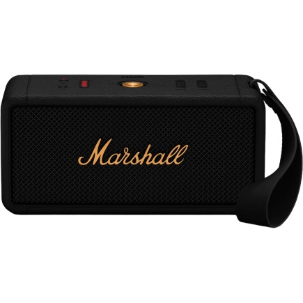 На фото изображено Портативная колонка Marshall Middleton, черный/латунь