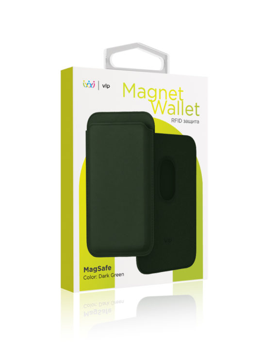 На фото изображено Картхолдер VLP из экокожи с MagSafe, темно-зеленый