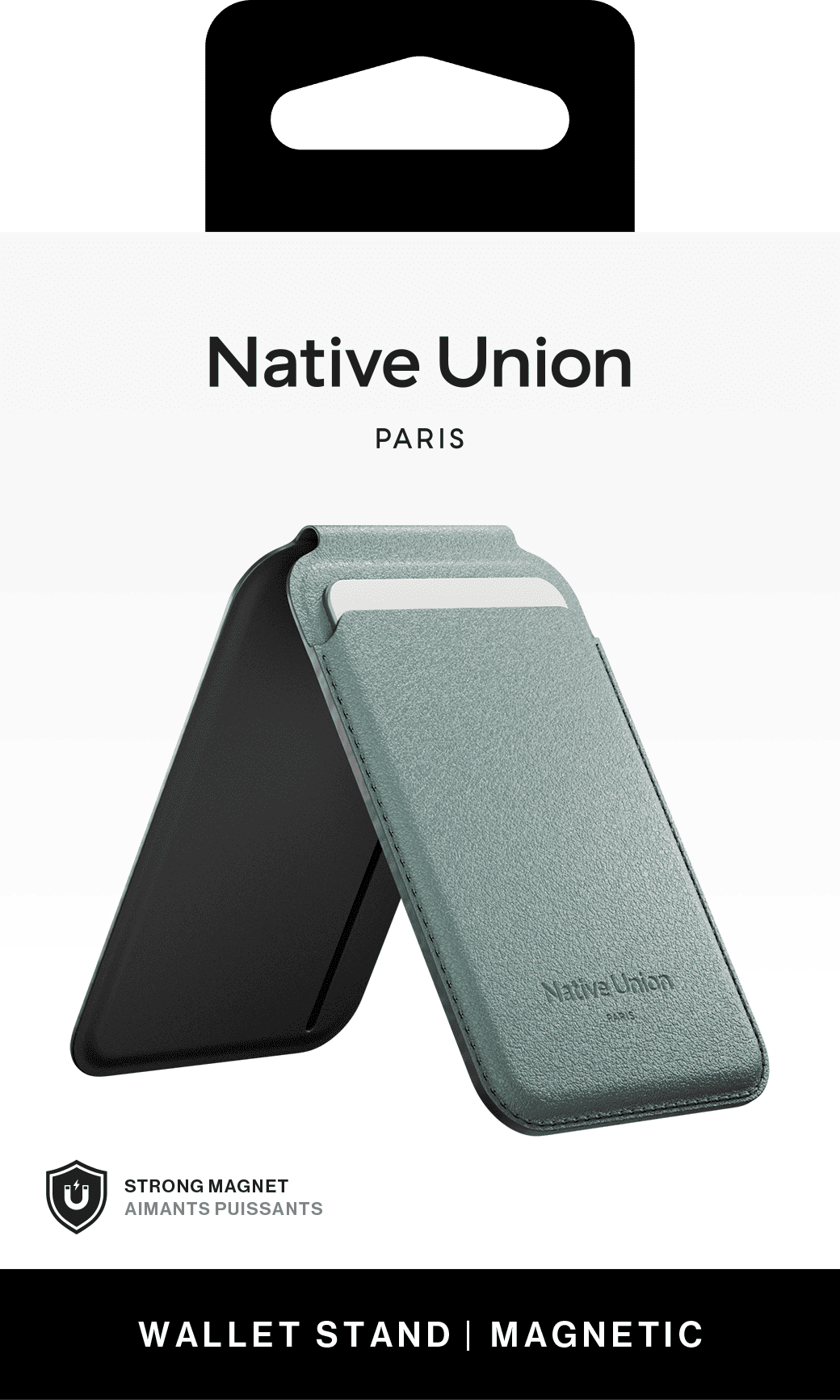 На фото изображено Чехол-бумажник Native Union Active Wallet Stand, зеленый сланец