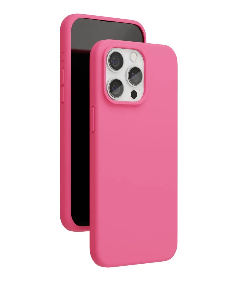 На фото изображено Чехол защитный VLP Aster Case с MagSafe для iPhone 15 Pro Max, неоновый розовый