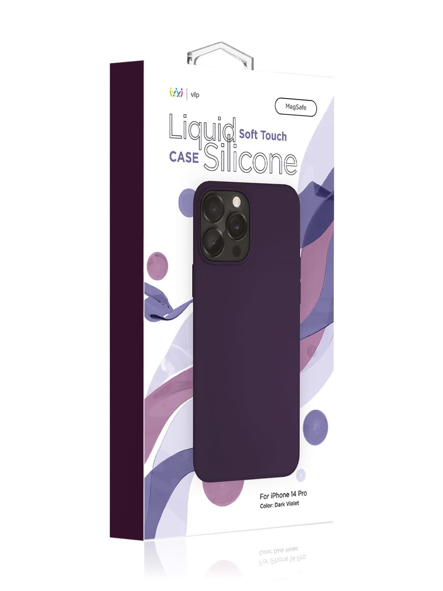 На фото изображено Чехол защитный VLP Silicone case с MagSafe для iPhone 14 Pro, темно-фиолетовый