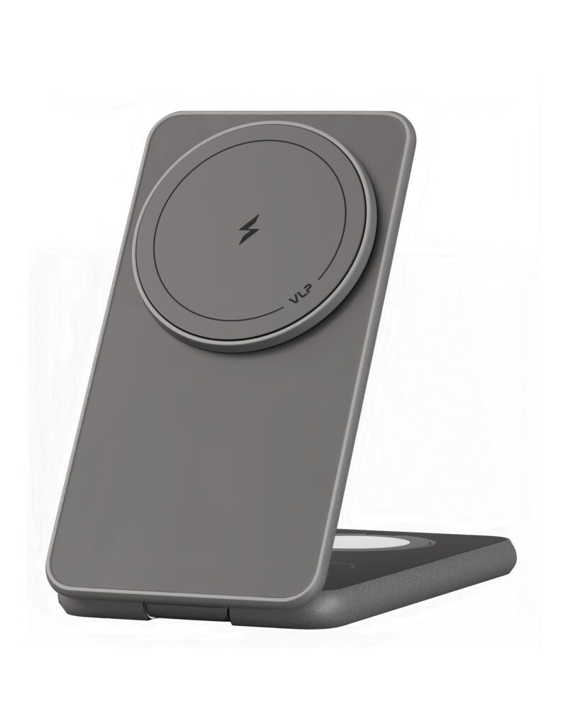 На фото изображено Беспроводное зарядное устройство VLP Alum Power Pro, натуральный титан