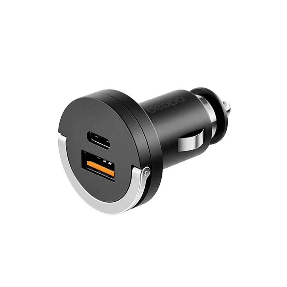 На фото изображено Автомобильное зарядное устройство Car Charger USB-C+USB-A, 30Вт, черный