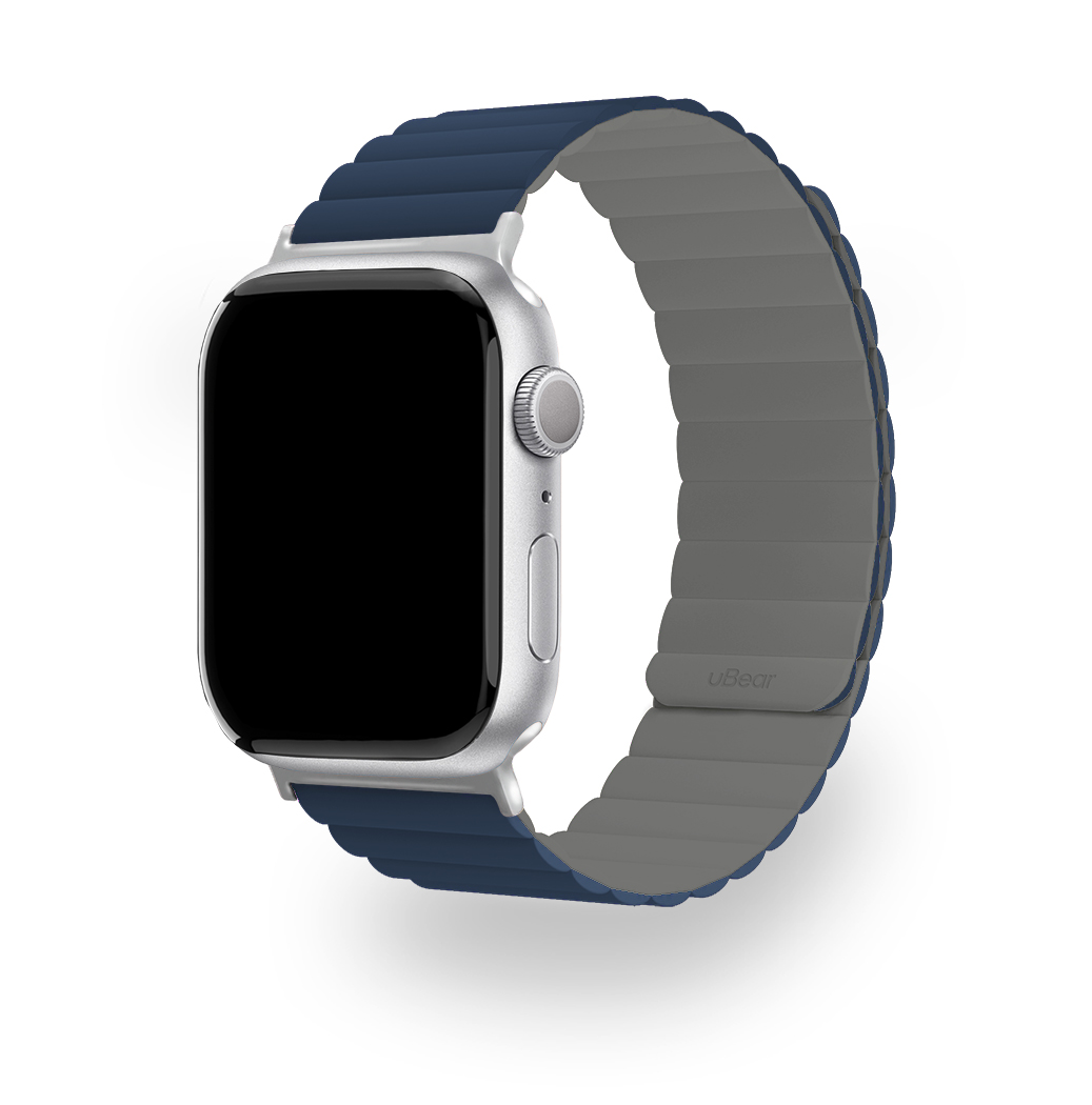 На фото изображено Ремешок uBear Mode для Apple Watch M/L (42, 44, 45, 49 мм), синий/серый