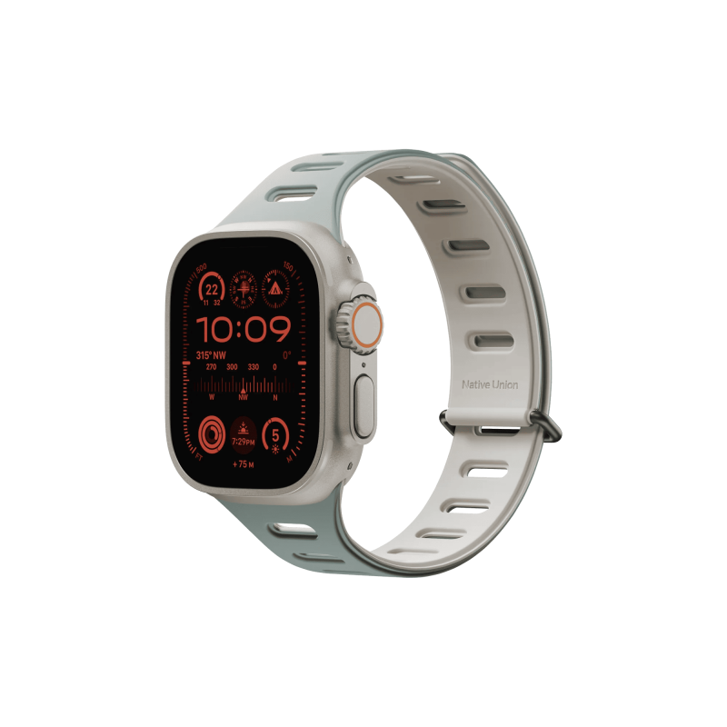 Фото Ремешок Native Union для Apple Watch Magnetic 42/44/45/49мм, зеленый/серый На фото изображено Ремешок Native Union для Apple Watch Magnetic 42/44/45/49мм, зеленый/серый