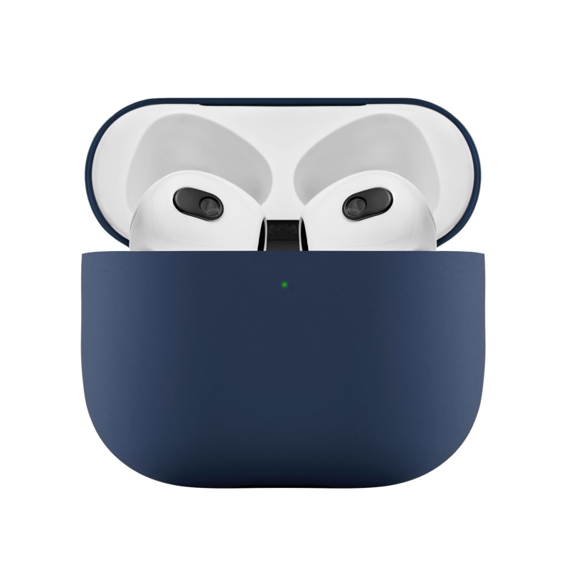 На фото изображено Ультратонкий силиконовый чехол Touch Case для AirPods 3, тёмно-синий