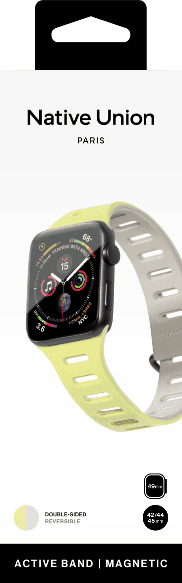 На фото изображено Ремешок Native Union для Apple Watch Magnetic 42/44/45/49мм, желтый/серый