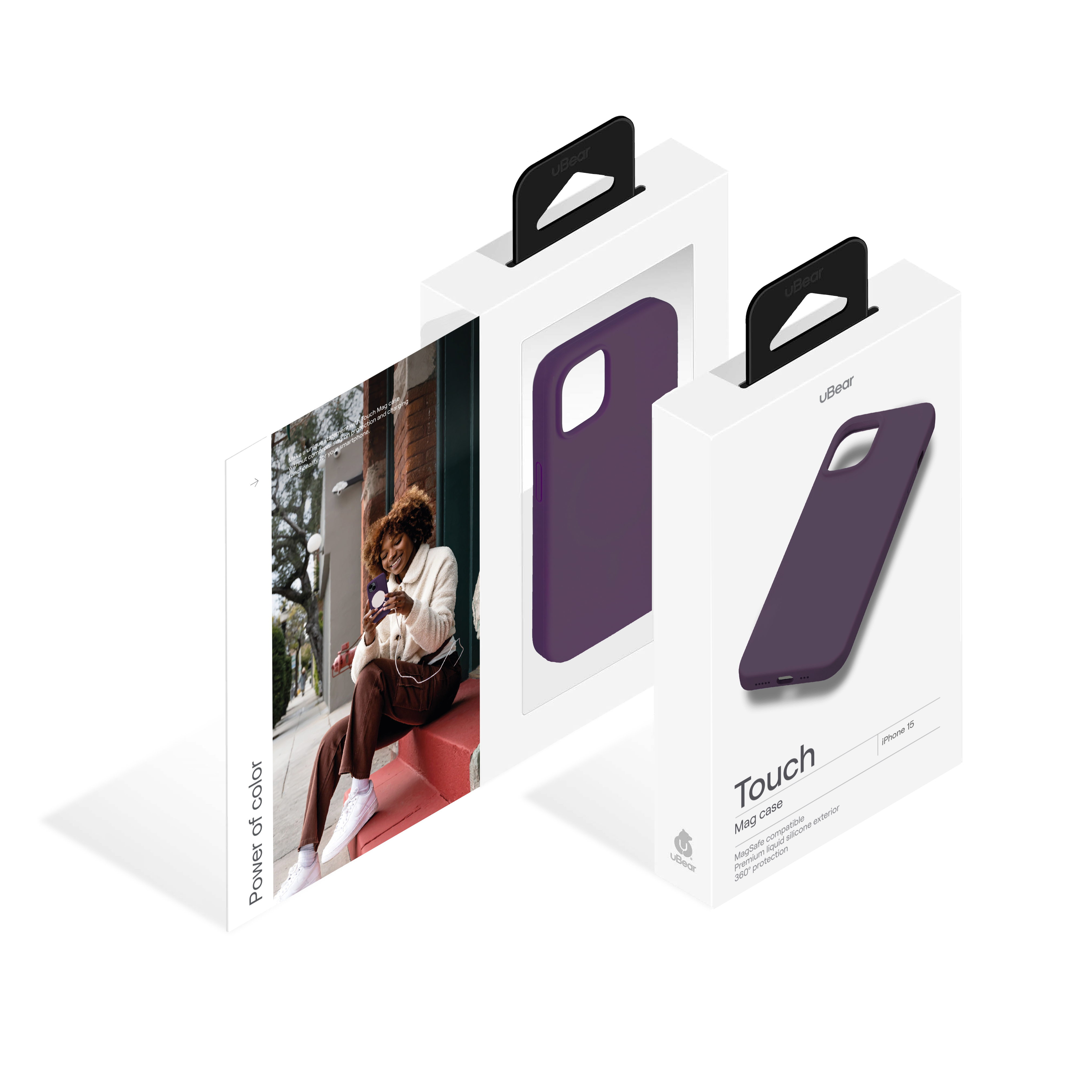 На фото изображено Чехол защитный uBear Touch Mag Case для iPhone 15, тёмно-фиолетовый