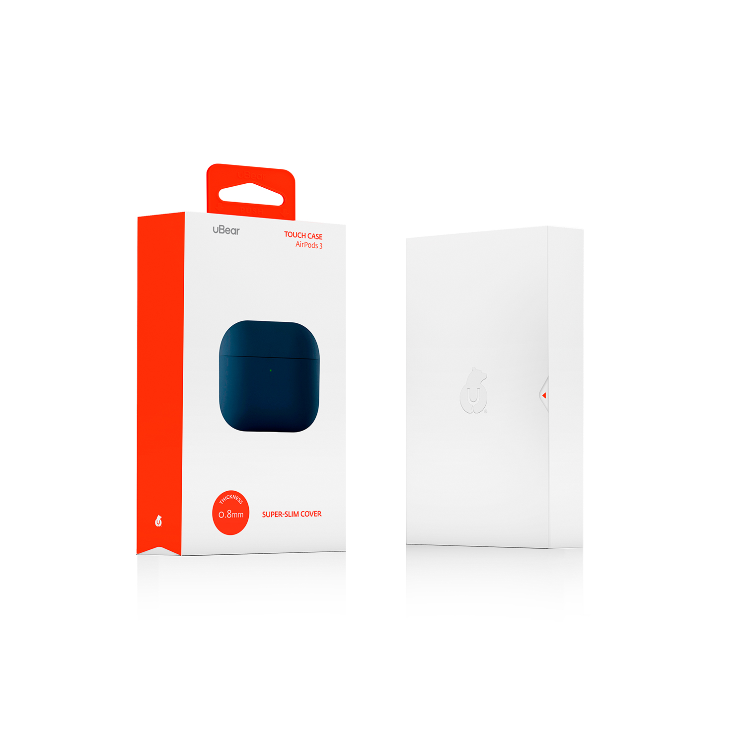 На фото изображено Ультратонкий силиконовый чехол Touch Case для AirPods 3, тёмно-синий