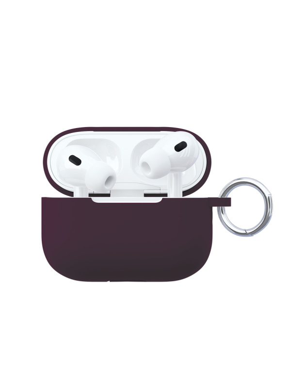 Фото Чехол силиконовый VLP Soft Touch, с кольцом, для AirPods Pro 2, темно-фиолетовый На фото изображено Чехол силиконовый VLP Soft Touch, с кольцом, для AirPods Pro 2, темно-фиолетовый