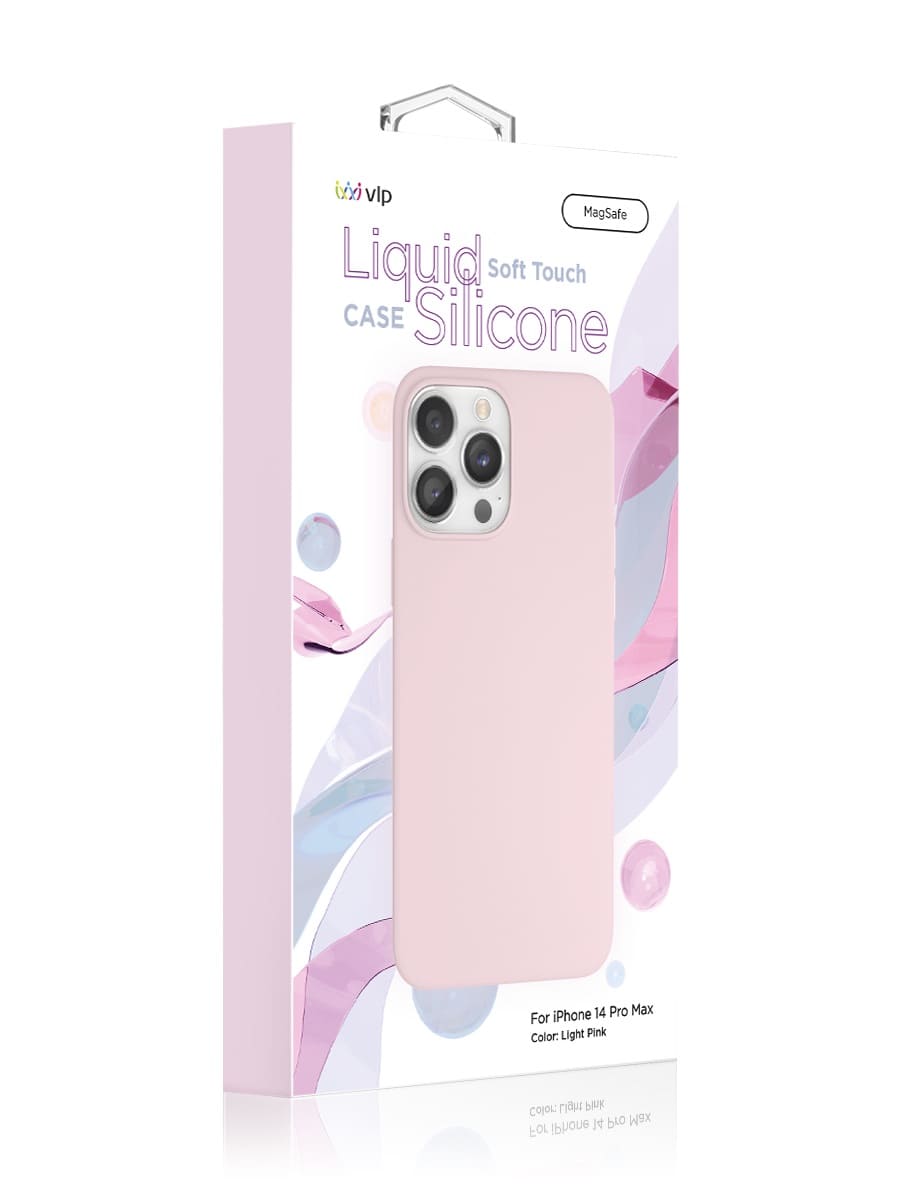 На фото изображено Чехол защитный VLP Silicone case с MagSafe для iPhone 14 Pro Max, светло-розовый