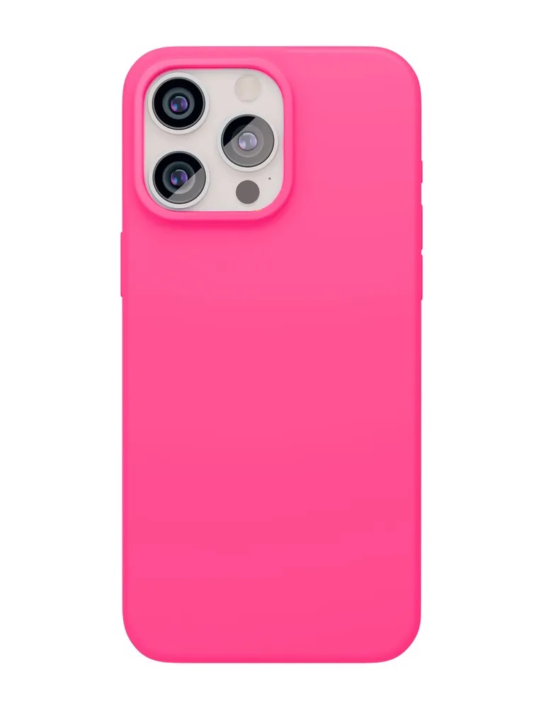 На фото изображено Чехол защитный VLP Aster Case с MagSafe для iPhone 15 Pro, неоновый розовый