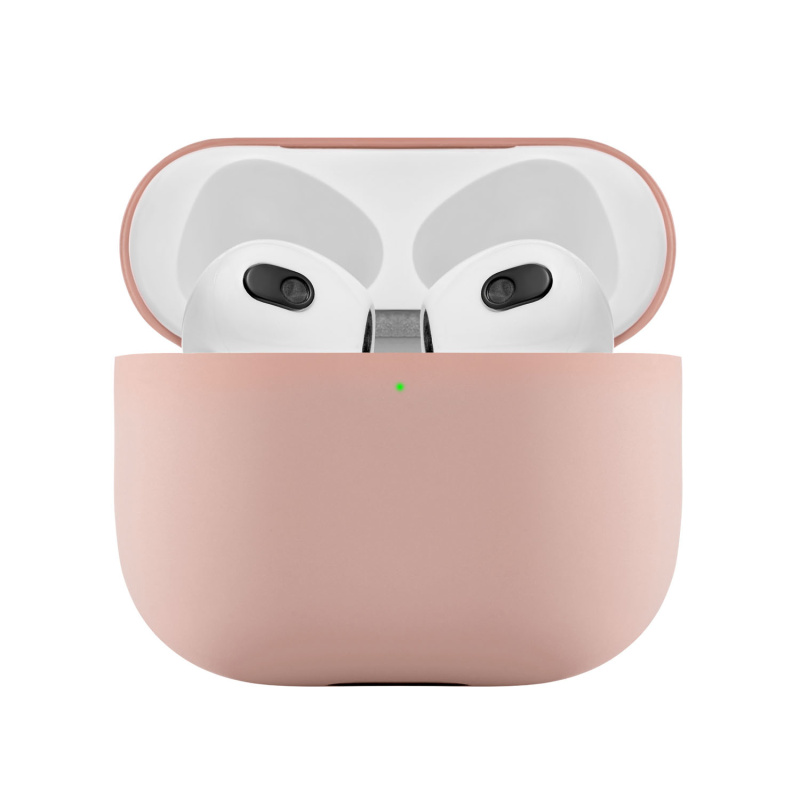 На фото изображено Ультратонкий силиконовый чехол Touch Case для AirPods 3, розовый